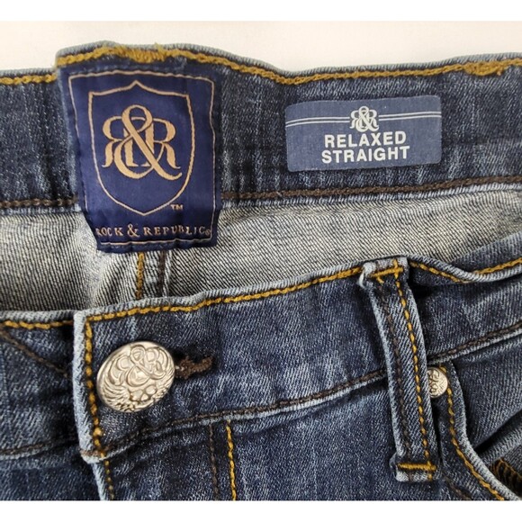 Rock & Republic Relaxed Straight Mens Blue Denim Jeans Size 38X32 - Picture 3 of 12